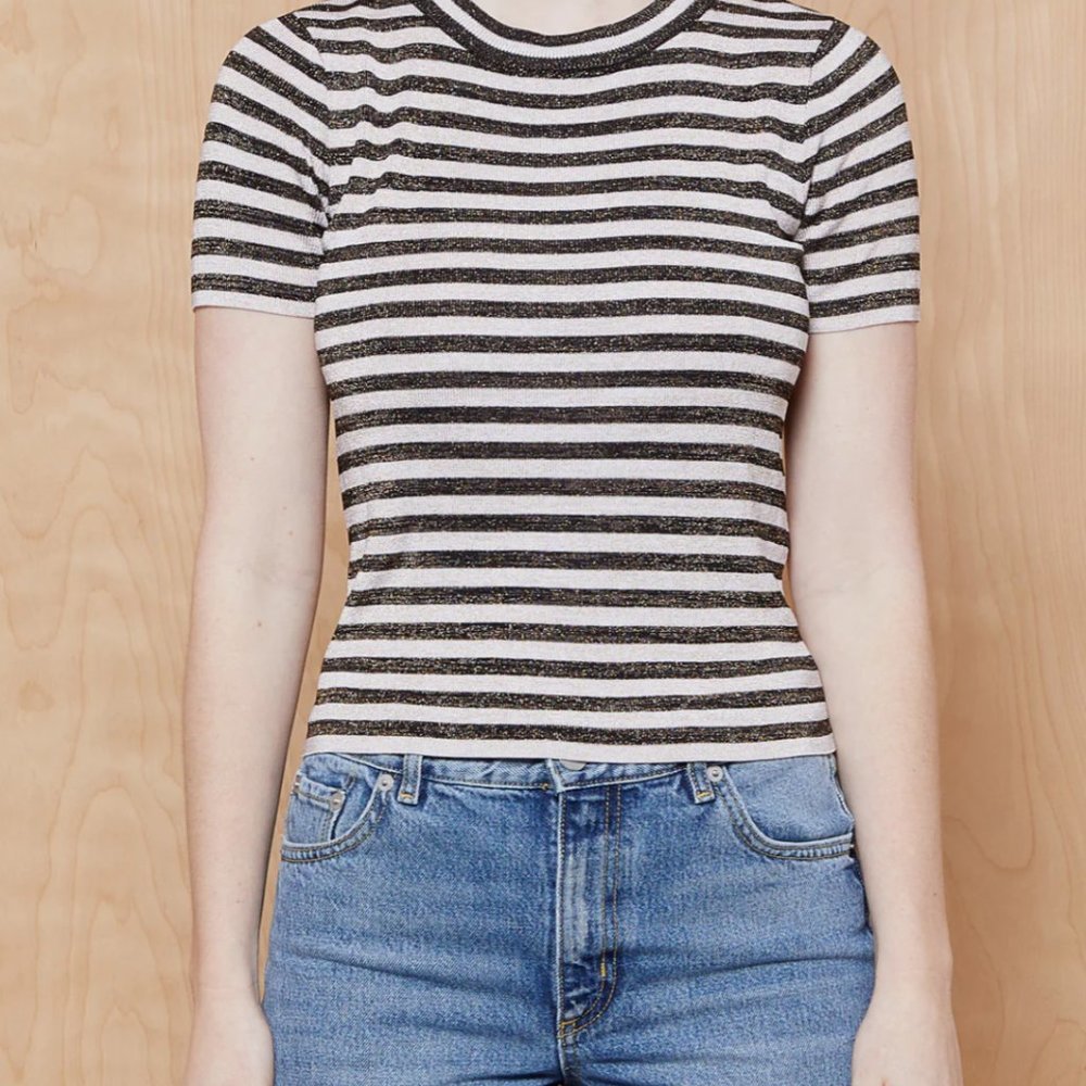 Sandro Paris black striped sparkle knit top tshirt RRP $200 Small Chic Elegant